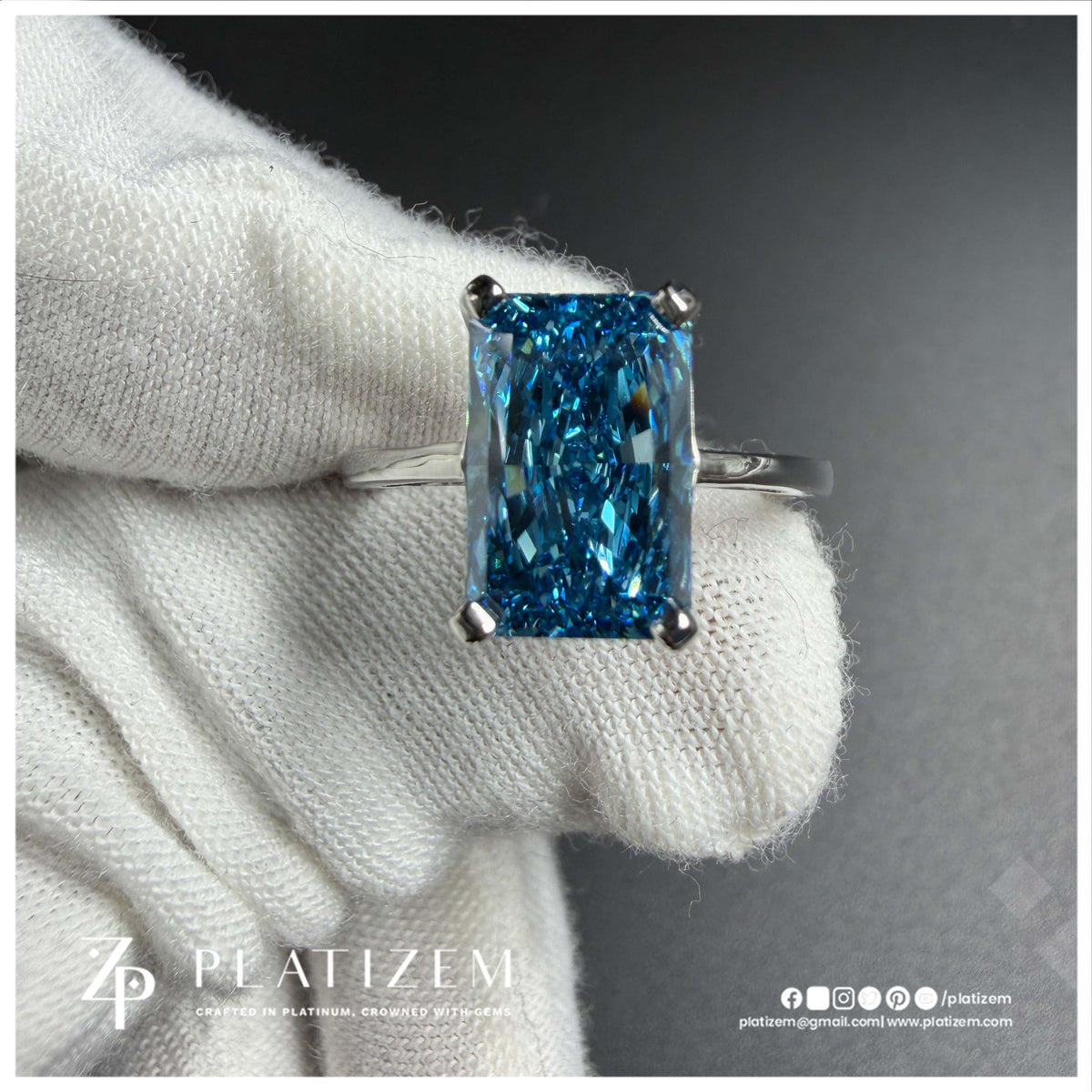 3 Carat Radiant Cut Fancy Blue Lab Grown Diamond Wedding Engagement Ring