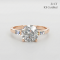 3 Stone Round Laboratory Grown Diamond Engagement Ring Baguette Side Stones 18K Gold Luxury Wedding Jewelry