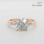 3 Stone Round Laboratory Grown Diamond Engagement Ring Baguette Side Stones 18K Gold Luxury Wedding Jewelry