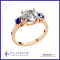 Blue Sapphire and Laboratory Grown Diamond Three Stone Ring Gold Luxury Engagement Wedding Jewelry Style