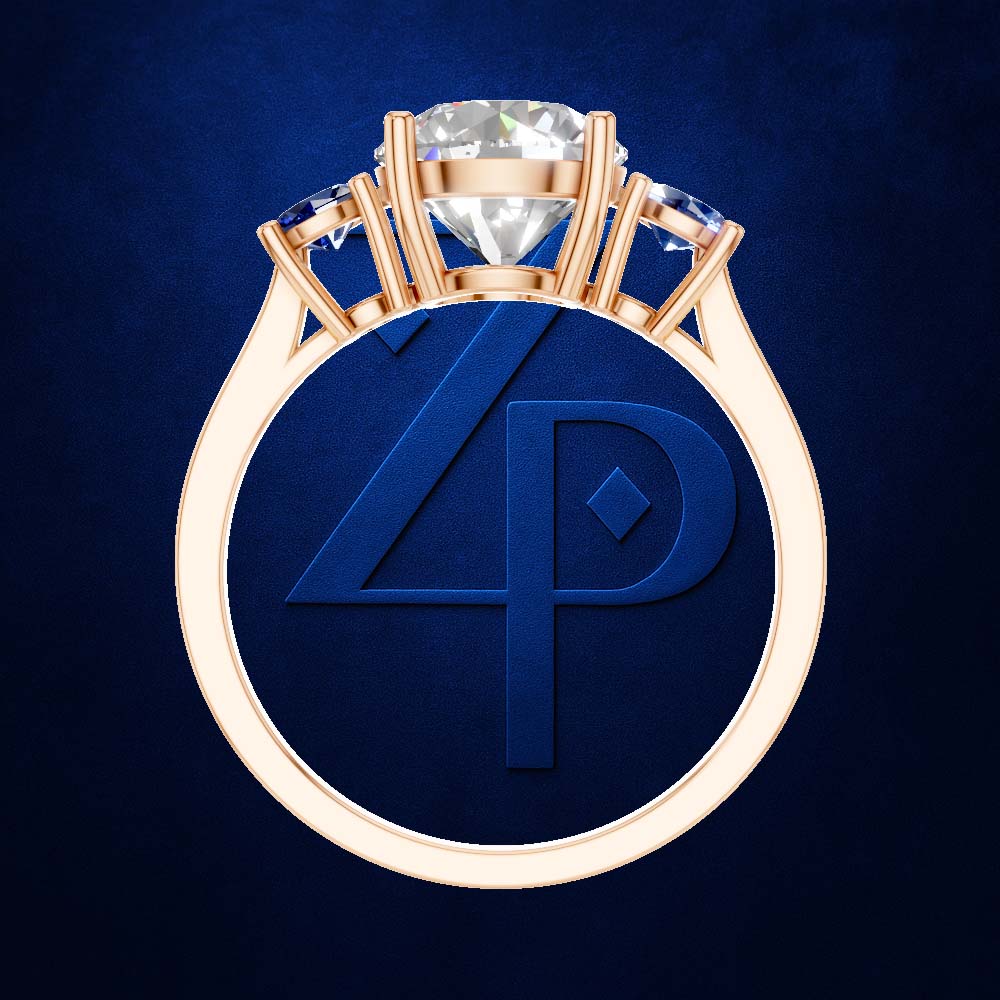 Blue Sapphire and Laboratory Grown Diamond Three Stone Ring Gold Luxury Engagement Wedding Jewelry Style