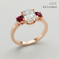 Ruby and Laboratory Created Diamond Three Stone Engagement Ring 18K Gold Luxury Ring