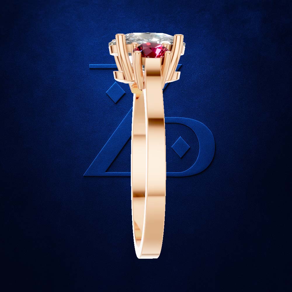 Ruby and Laboratory Created Diamond Three Stone Engagement Ring 18K Gold Luxury Ring