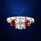 Ruby and Laboratory Created Diamond Three Stone Engagement Ring 18K Gold Luxury Ring
