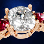 Ruby and Laboratory Created Diamond Three Stone Engagement Ring 18K Gold Luxury Ring