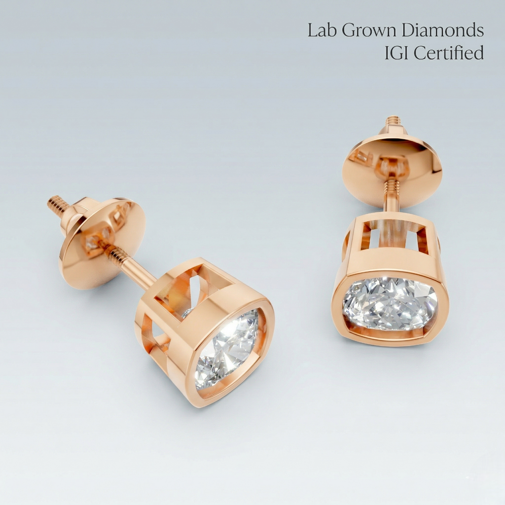 Bezel Set Lab Grown Diamond Stud Earrings Gold, Silver and Platinum Luxury