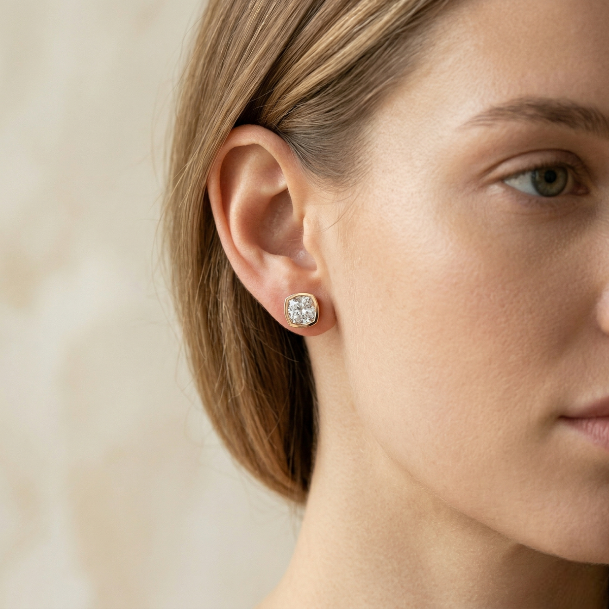 Bezel Set Lab Grown Diamond Stud Earrings Gold, Silver and Platinum Luxury