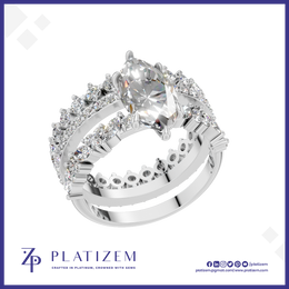 Vintage Inspired Marquise Cut Lab Diamond Bridal Ring Set