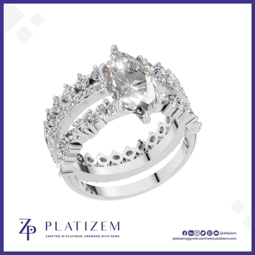 Vintage Inspired Marquise Cut Lab Diamond Bridal Ring Set