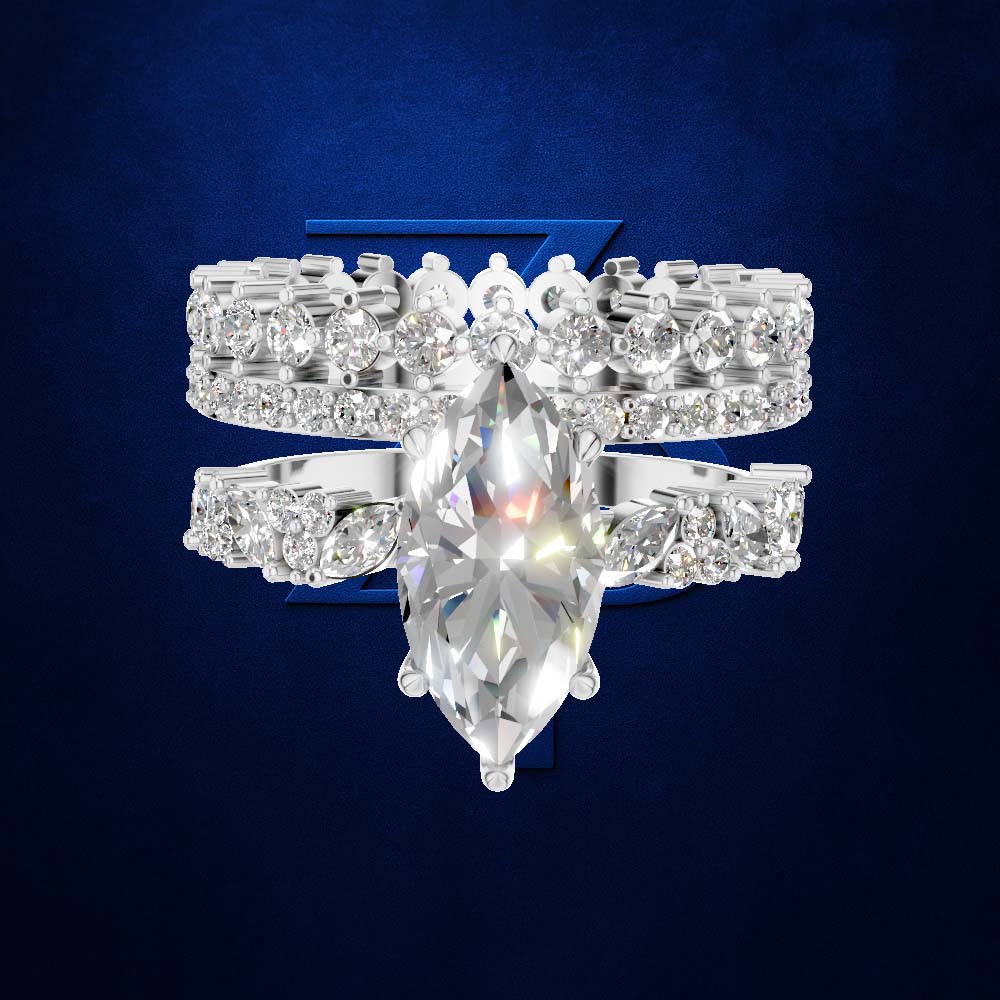 Vintage Inspired Marquise Cut Lab Diamond Bridal Ring Set