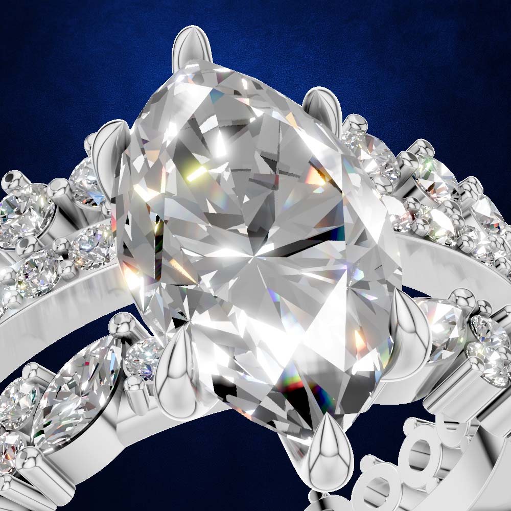 Vintage Inspired Marquise Cut Lab Diamond Bridal Ring Set