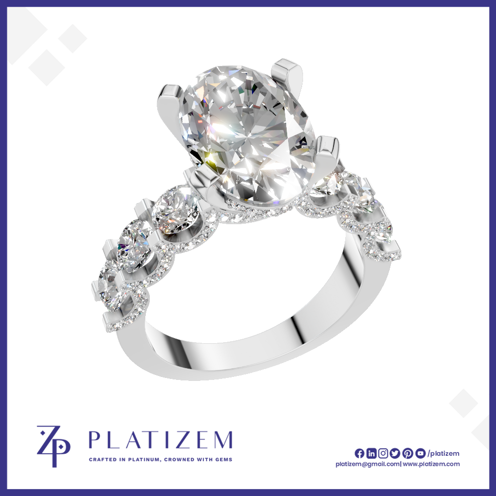Oval Diamond Cluster Engagement Ring for Women