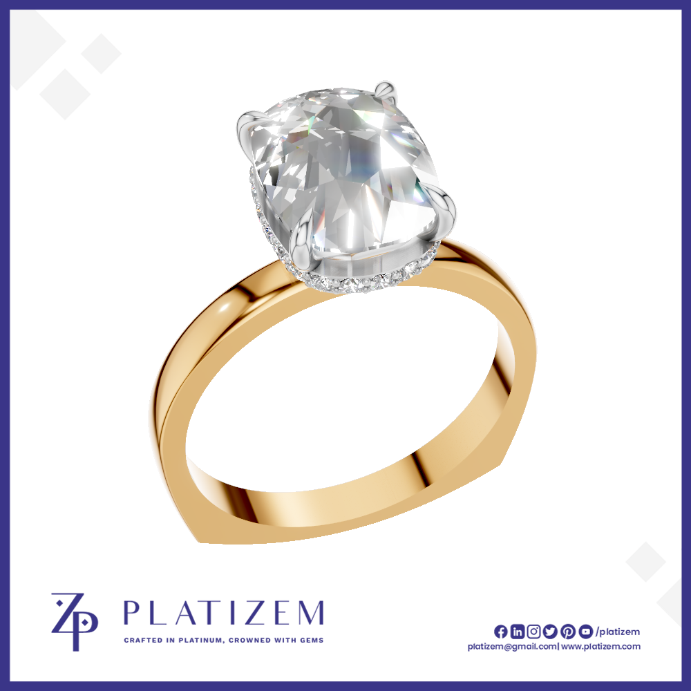 5 Carat Oval Cut Lab Grown Diamond Solitaire Engagement Ring with Hidden Halo