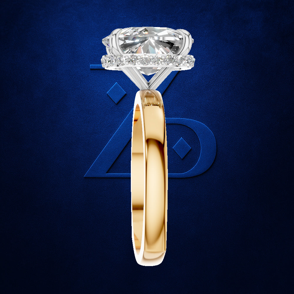 5 Carat Oval Cut Lab Grown Diamond Solitaire Engagement Ring with Hidden Halo