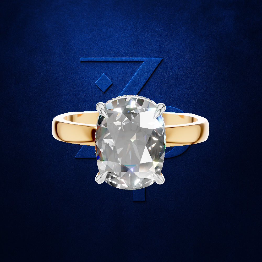 5 Carat Oval Cut Lab Grown Diamond Solitaire Engagement Ring with Hidden Halo