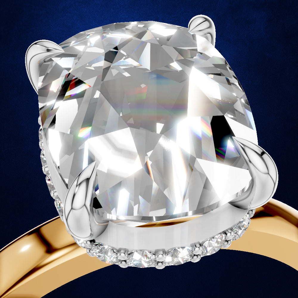 5 Carat Oval Cut Lab Grown Diamond Solitaire Engagement Ring with Hidden Halo