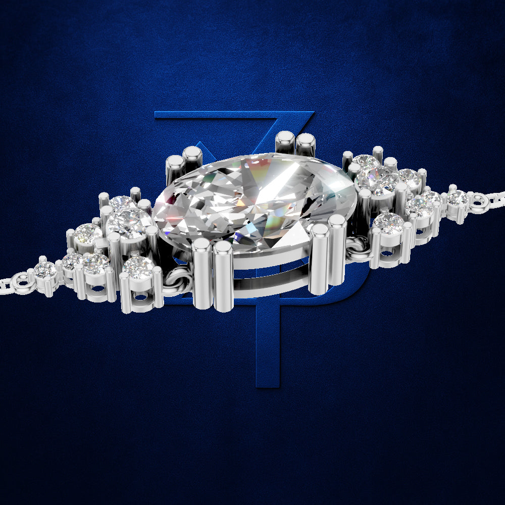4 Carat Oval Diamond Chain Bracelet with Side Stones Fine Jewelry