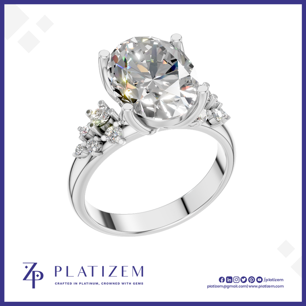 3 Carat Oval Cut Diamond Engagement Ring with Side Stones Bridal Jewelry
