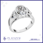 Oval Cut Bezel Setting Three Stone Lab Grown Diamond Engagement Ring