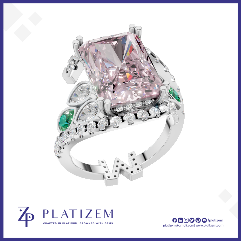 Fancy Pink Radiant Cut Lab Grown Diamond Engagement Ring