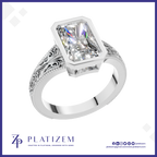 Radiant Diamond Bezel Ring for Women with Vintage Filigree Detailing