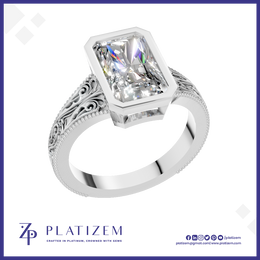 Radiant Diamond Bezel Ring for Women with Vintage Filigree Detailing