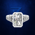 Radiant Diamond Bezel Ring for Women with Vintage Filigree Detailing