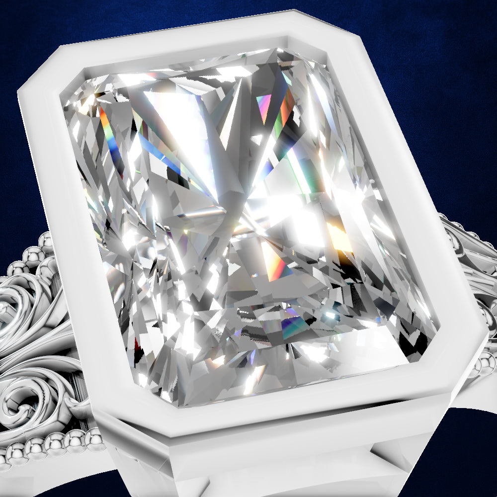 Radiant Diamond Bezel Ring for Women with Vintage Filigree Detailing