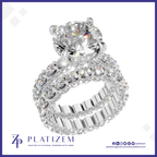 Round Diamond Bridal Ring Set for Women with Eternity Accent Bands