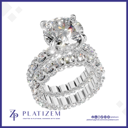 Round Diamond Bridal Ring Set for Women with Eternity Accent Bands