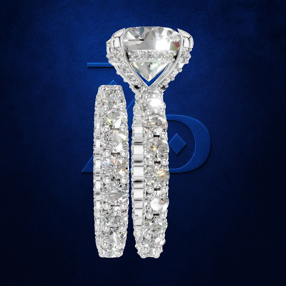 Round Diamond Bridal Ring Set for Women with Eternity Accent Bands