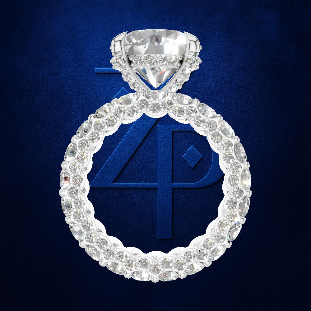 Round Diamond Bridal Ring Set for Women with Eternity Accent Bands