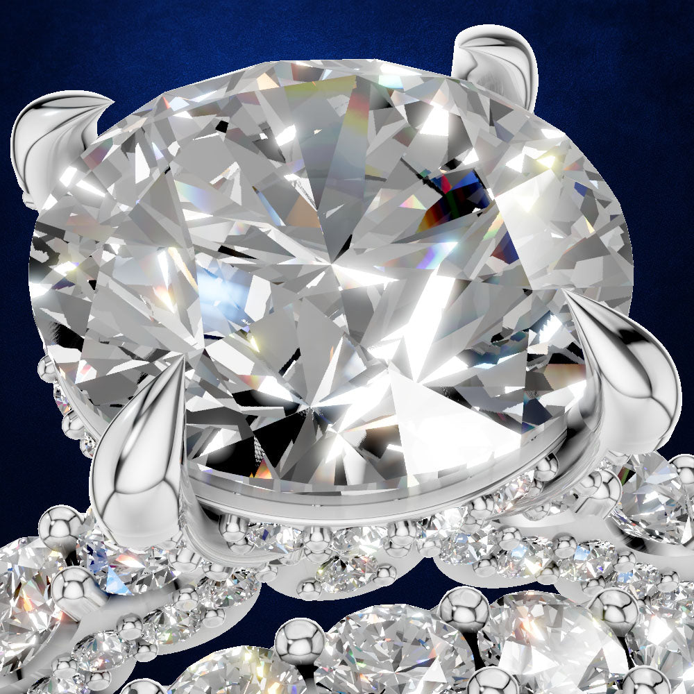 Round Diamond Bridal Ring Set for Women with Eternity Accent Bands