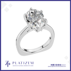 Oval Diamond Solitaire Ring for Women with Flower Basket Setting