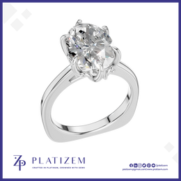 Oval Diamond Solitaire Ring for Women with Flower Basket Setting