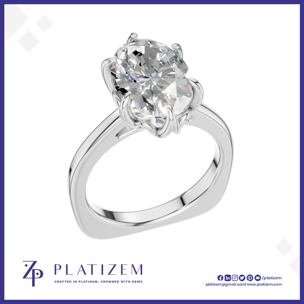 Oval Diamond Solitaire Ring for Women with Flower Basket Setting