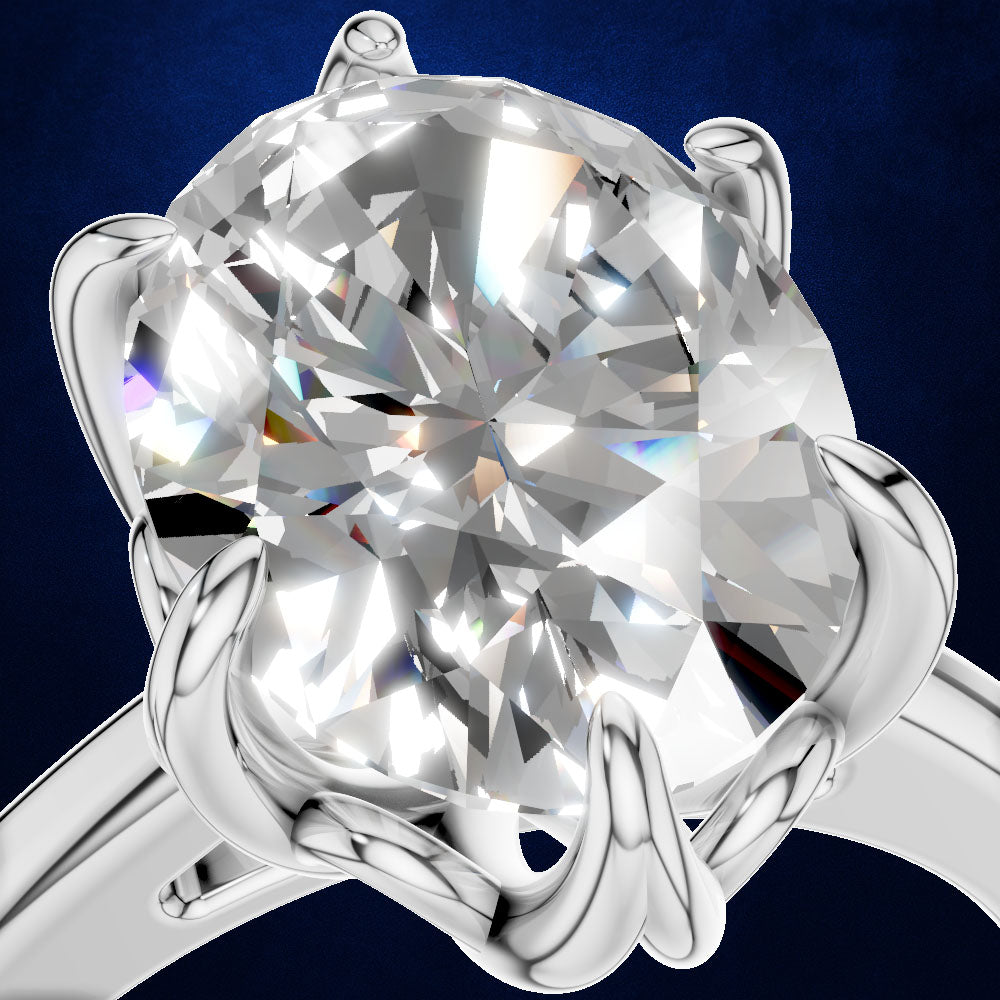 Oval Diamond Solitaire Ring for Women with Flower Basket Setting