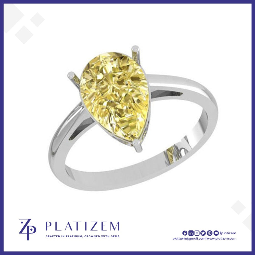 Pear Cut Yellow Gemstone Solitaire Ring with Three Prong Split Band