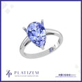 Pear Cut Blue Gemstone Solitaire Ring with Three Prong Claw Setting