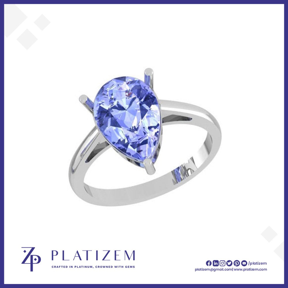 Pear Cut Blue Gemstone Solitaire Ring with Three Prong Claw Setting