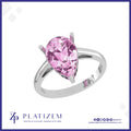 Pear Cut Pink Gemstone Solitaire Ring on a Delicate Open Gallery Band