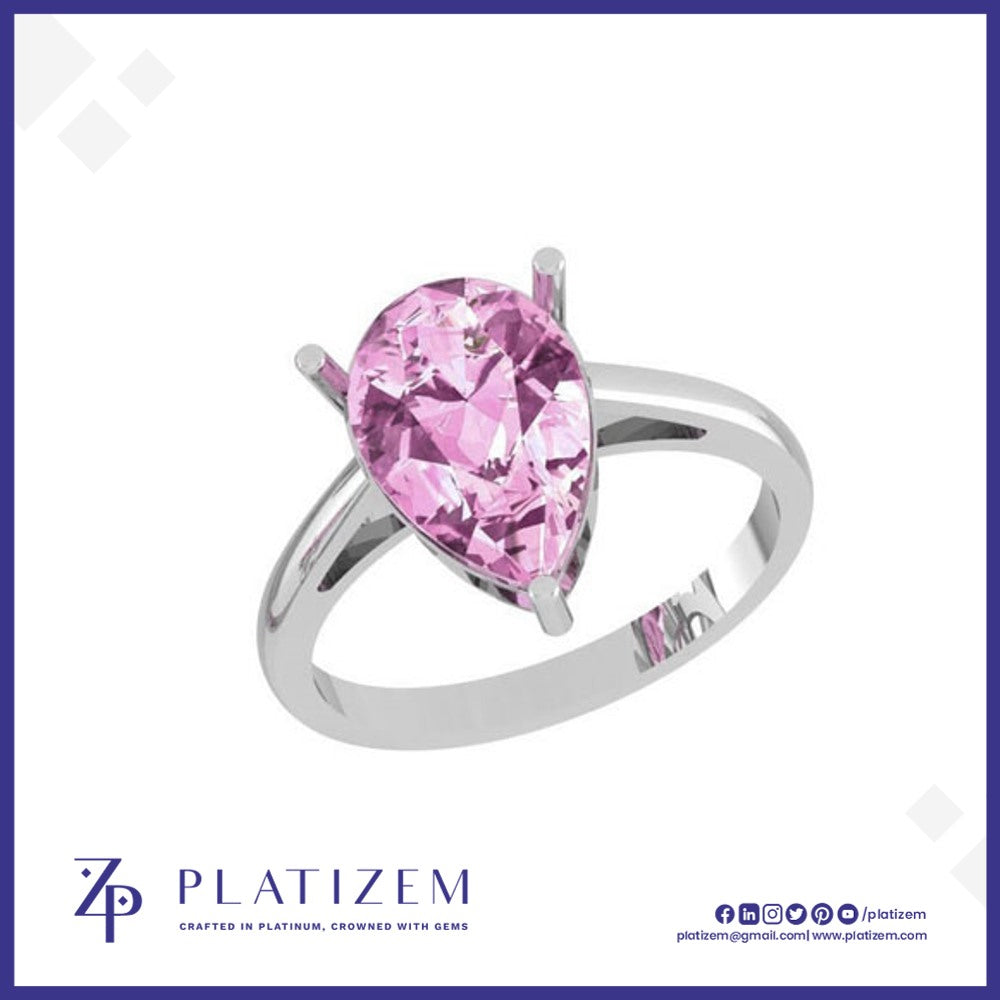 Pear Cut Pink Gemstone Solitaire Ring on a Delicate Open Gallery Band