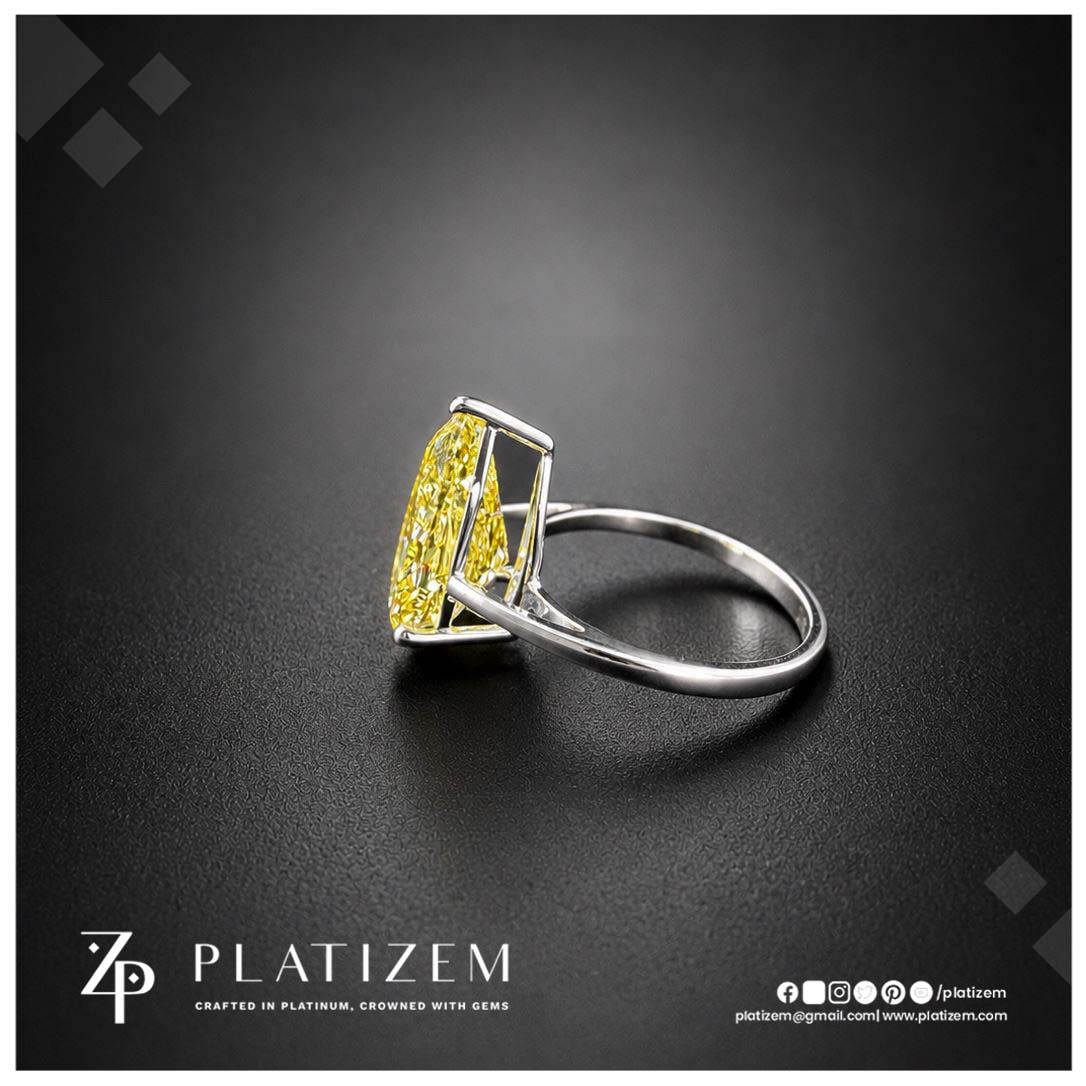 5 Carat Pear Shape Fancy Yellow Lab Grown Diamond Engagement Ring