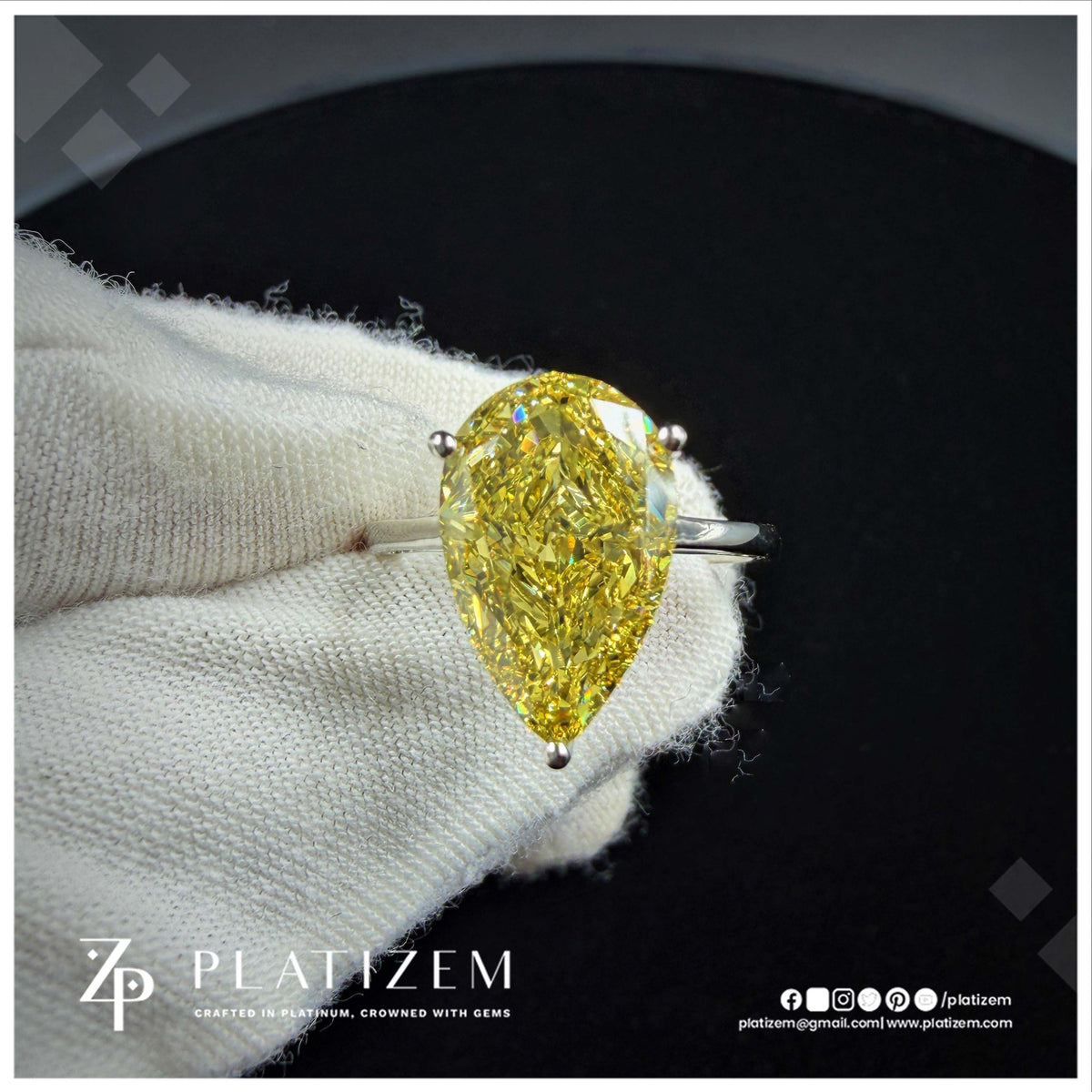 5 Carat Pear Shape Fancy Yellow Lab Grown Diamond Engagement Ring