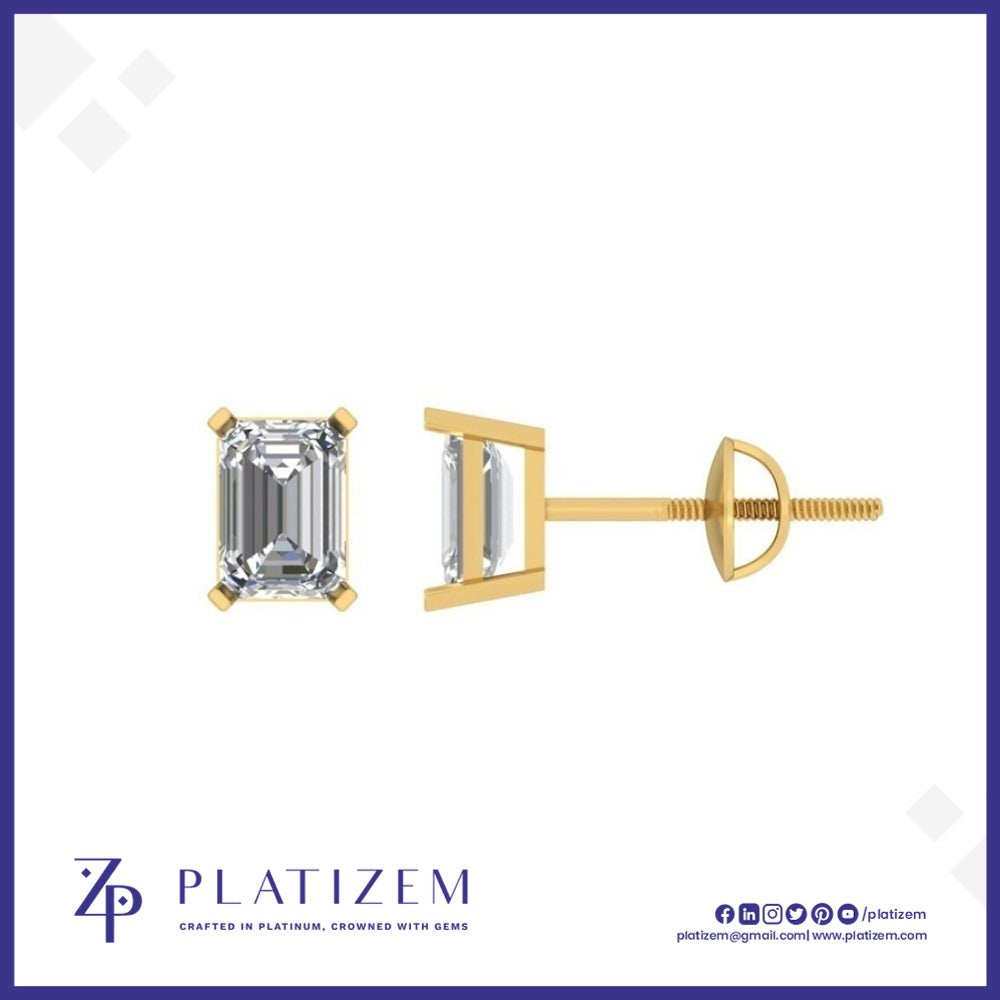 Emerald Cut Diamond Stud Earrings with Four Prong Setting