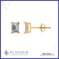 Emerald Cut Diamond Stud Earrings Secured in Four Prong Basket Mount