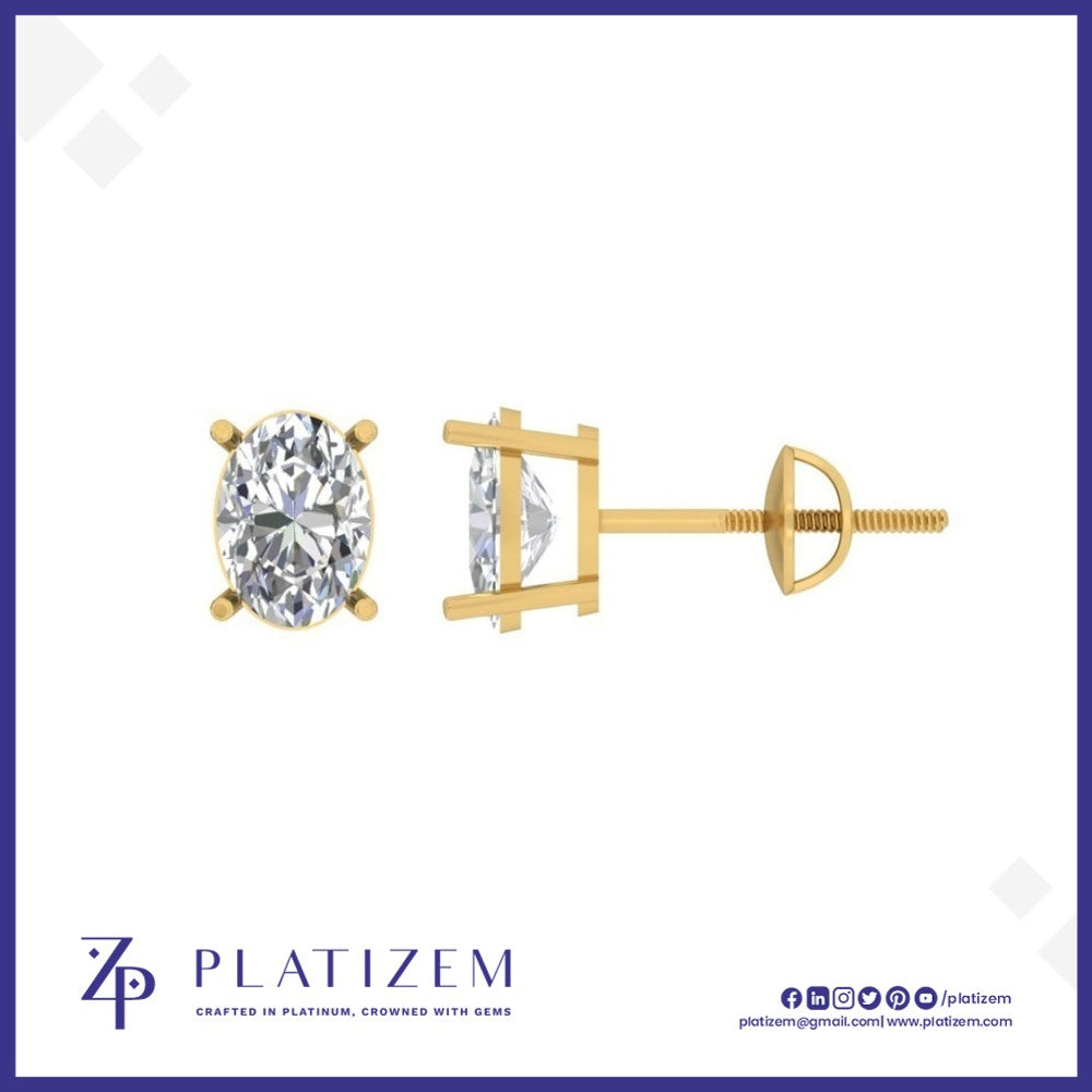 Oval Diamond Stud Earrings Featuring Four Claw Prongs