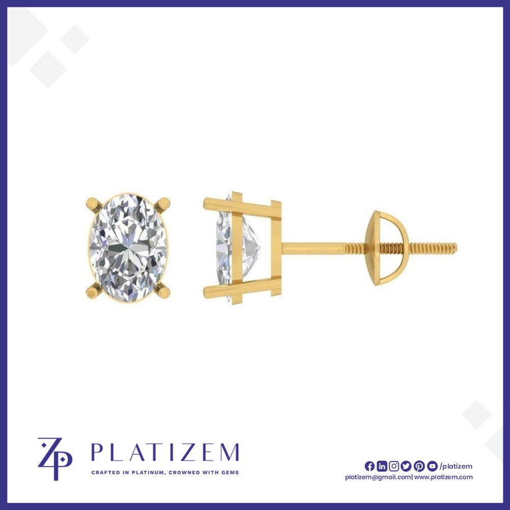 Four Prong Oval Cut Diamond Stud Earrings with Secure Screw Back Post