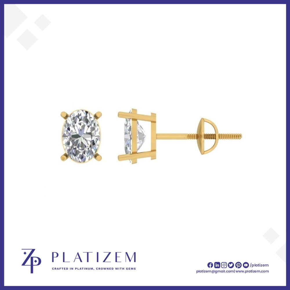 Oval Diamond Screw Back Stud Earrings with Four Prong Basket Setting