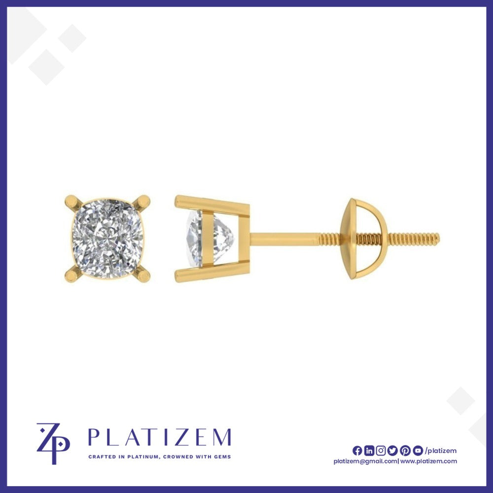 9kt Gold Cushion Cut Lab Diamond Stud Earrings for Women
